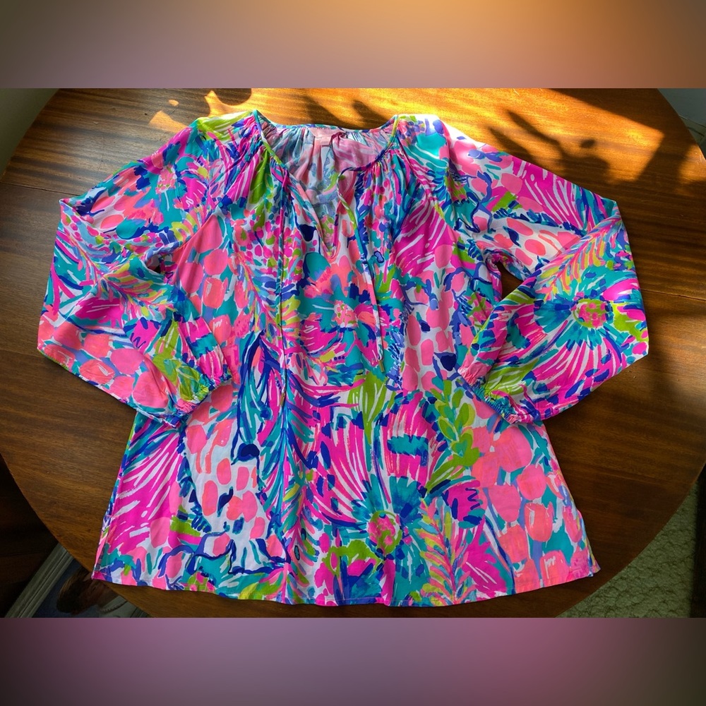 Lilly Pulitzer Willa Top Blouse Multi Gumbo Limbo MEDIUM EXTREMELY RARE EUC
